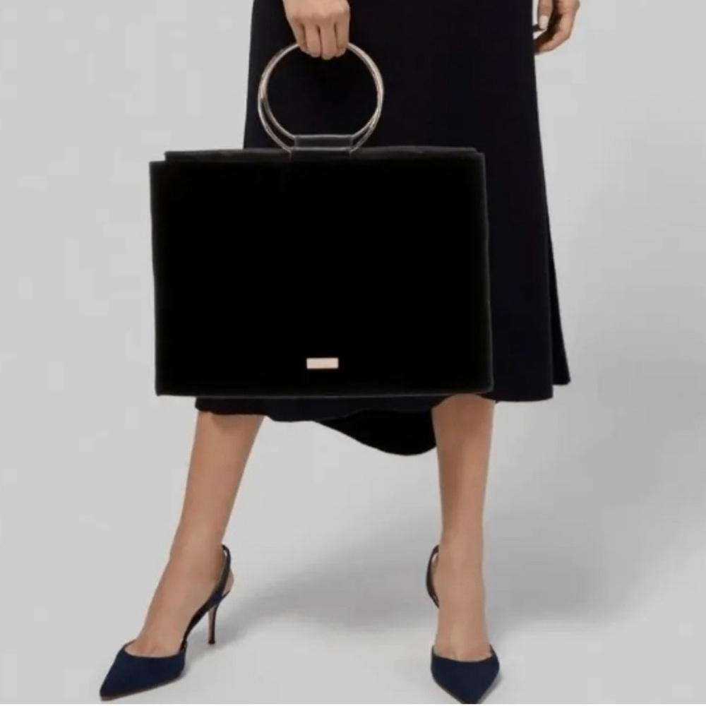 Carolina Herrera NY Good Girl Black Velvet Hoop Bag with Gold Hardware